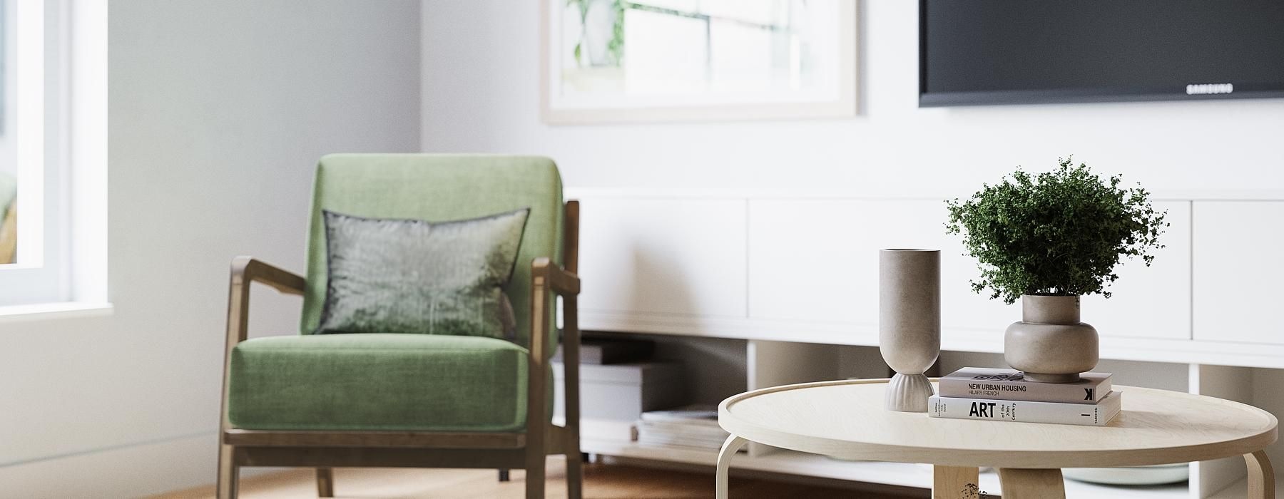 a room with a tv and a table